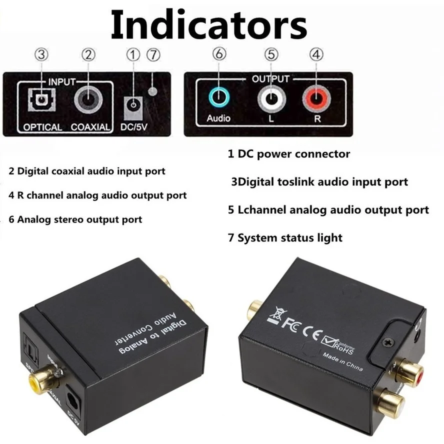 Аудио 3 5 мм разъем коаксиальный оптоволоконный цифровой в аналоговый аудио Aux Rca L