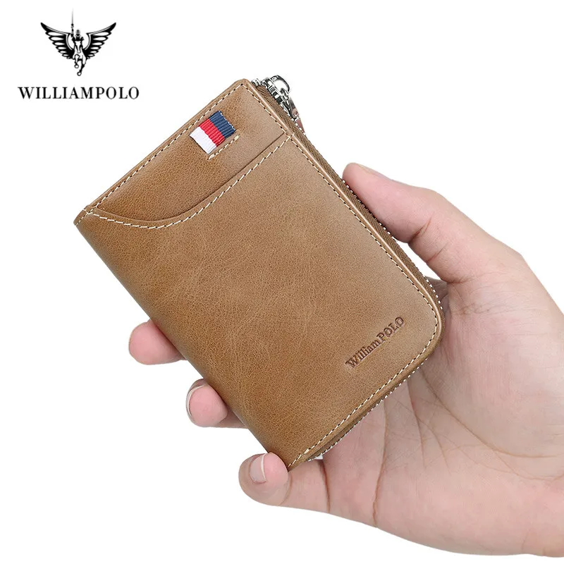

WILLIAMPOLO Luxury Brand Men's Wallet Zipper Small Short Credit Card Holder for Male Vintage Mini Man Purse with Coin Pocket