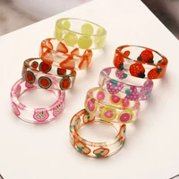 transparent acrylic rings for women girls fruit strawberry watermelon resin ring korean cute rings female jewelry bague anillos