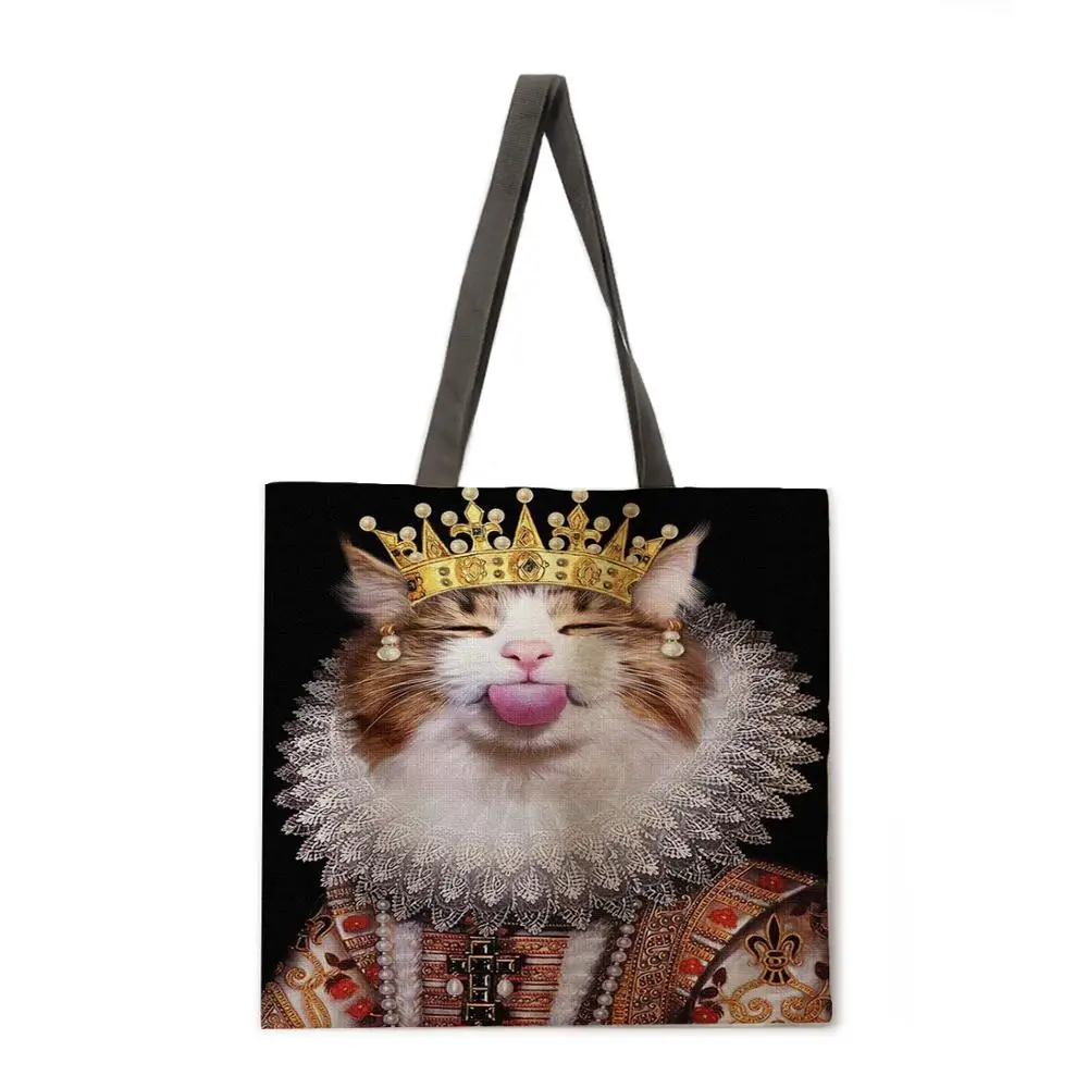 

Dog and famous painting print tote bag ladies casual tote ladies shoulder bag foldable shopping bag outdoor bag beach tote bag