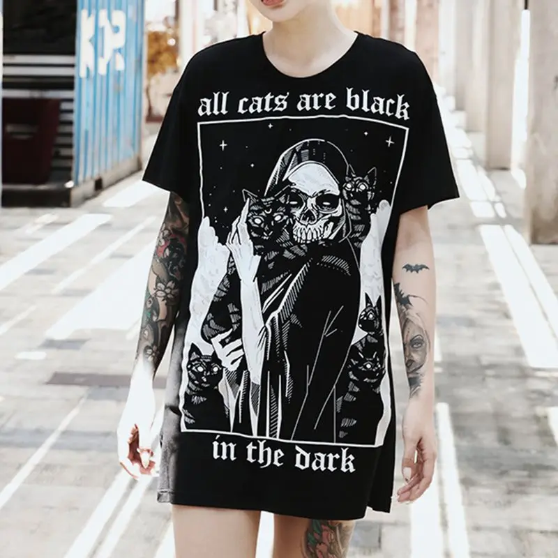 Футболка с принтом для женщин готический хипстер футболка черепа черная уличная