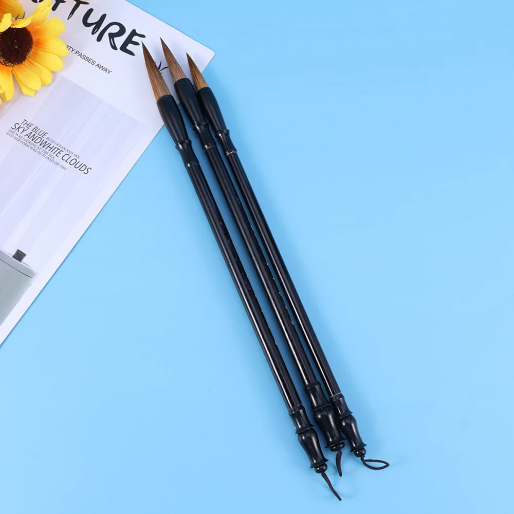 

NUOLUX 3pcs Excellent Wolf Hair Chinese Caligraphy Kanji Japanese Sumi Drawing Brush - Size Large / Small / Medium (Black+Brown)