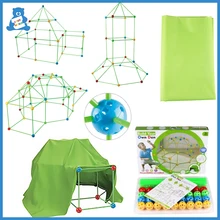 Kids Construction Toys Fort Tent Building Kits DIY 3D Play Tent House Sticks Design Building Tools Assemble Toys Children Gifts
