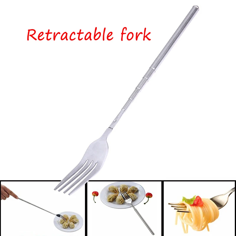 

Stainless Steel Long Handle Dinner Fork Creative Retractable Fork Dessert Fruit Forks Hotel Party Supplies Dinnerware Steak Fork