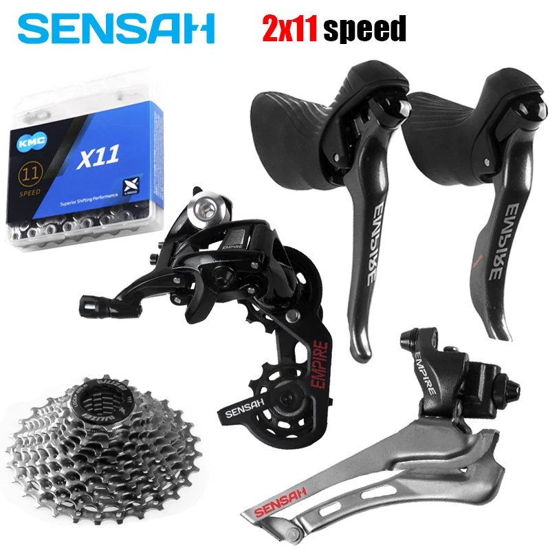 

SENSAH EMPIRE 2 x 11 Speed Road bike Bicycle Shifter Lever Rear Derailleur Groupset with Cassette flywheel KMC Chain X11 Parts