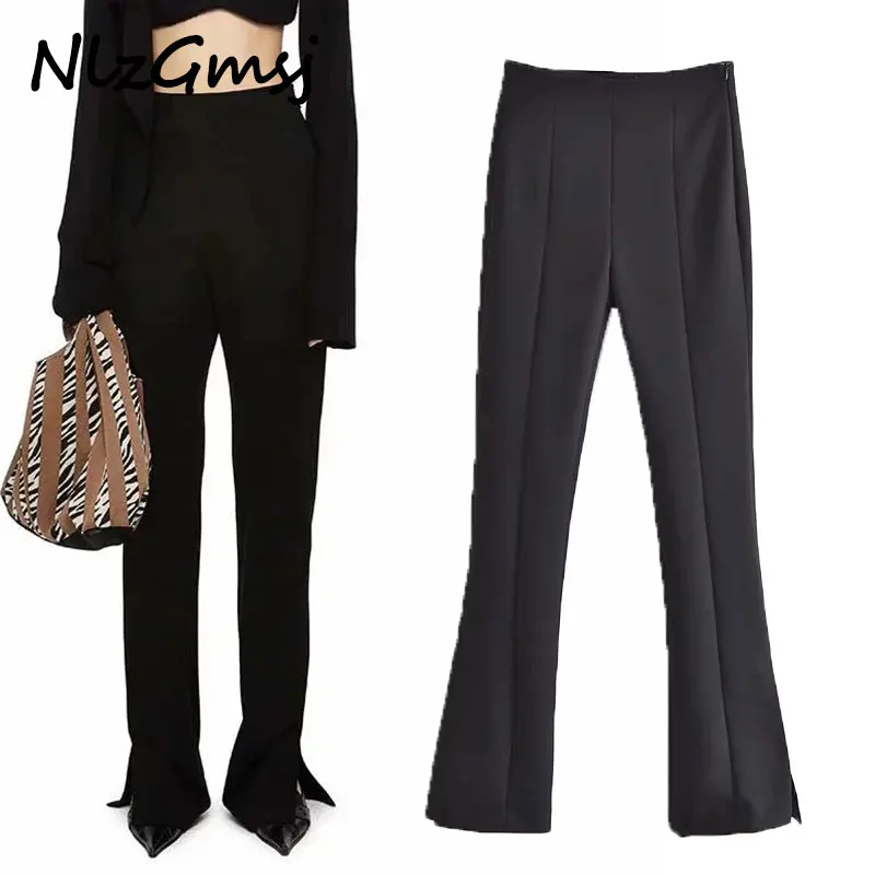 

Nlzgmsj Za брюки для женщин в винтажном стиле, брюки на осень с высокой талией, эластичные брюки до щиколотки Длина с боковой молнией брюки разме...