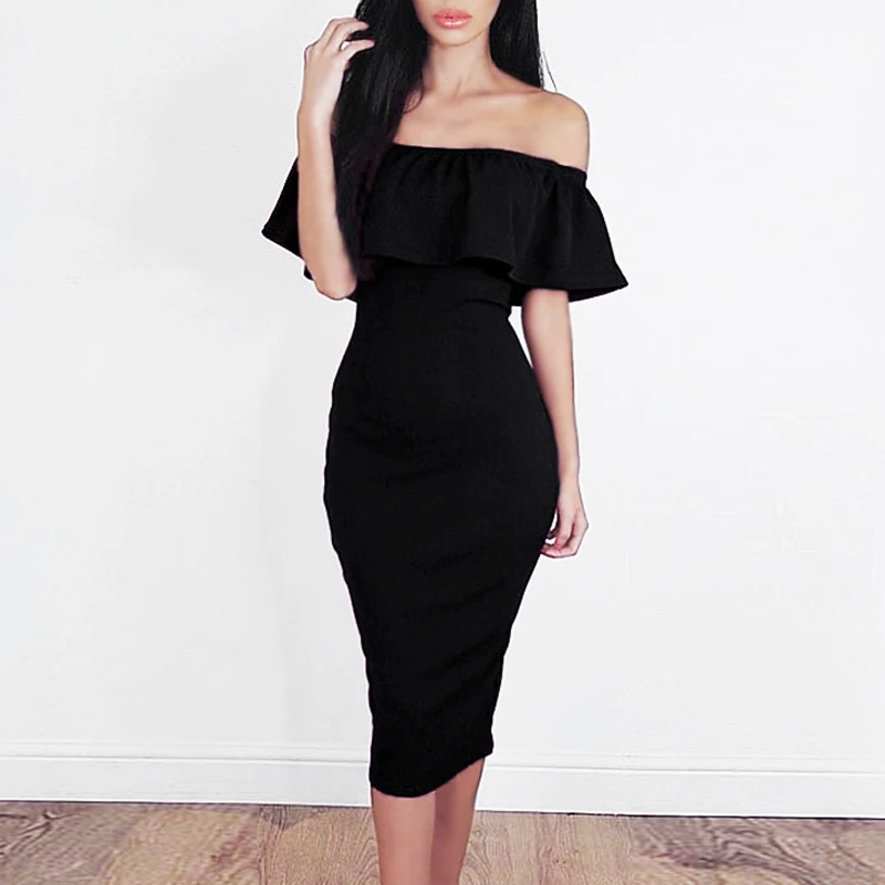 Женское платье с открытыми плечами INDRESSME летнее облегающее красное оборками и