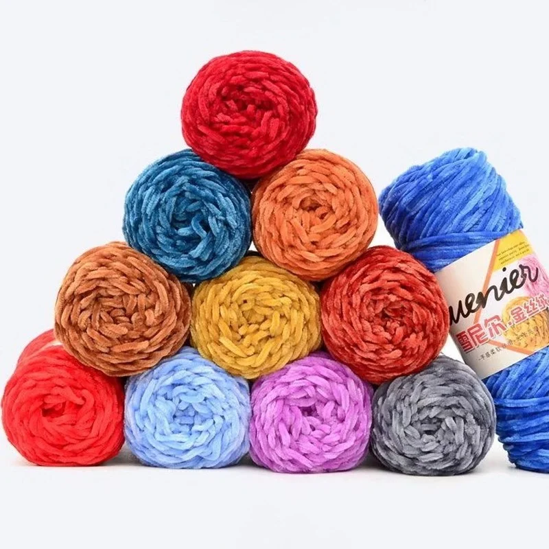

3pcs 100G Gold Lines Wool Chenille Hand Woven Bag Scarf Thick Line Material Crochet Slippers Wooles Ball Crochet Chunky Yarn