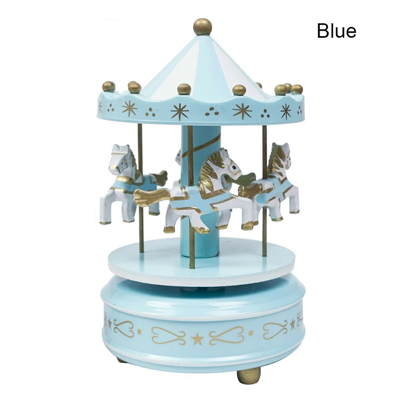 Blue Merry-Go-Round Flashing Box Toy Child Baby Game Home Decor Carousel horse Music Box Christmas Wedding Birthday Gift Carousel - Цвет: Blue