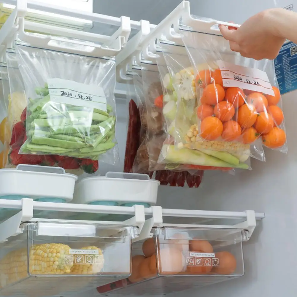 

Food Sealed Bag Storage Rack Fresh Holder Sliding Adjustable Kitchen Fridge Organizer Hanging Drawer For Cabinet Refrigerator