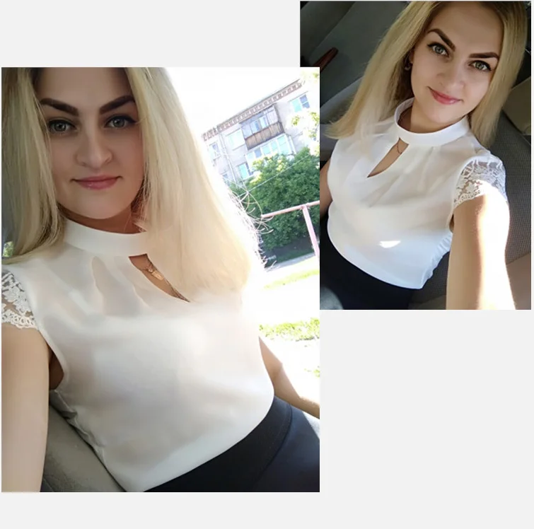 Женские сексуальные блузки шифон с коротким рукавом полые кружева топы летние