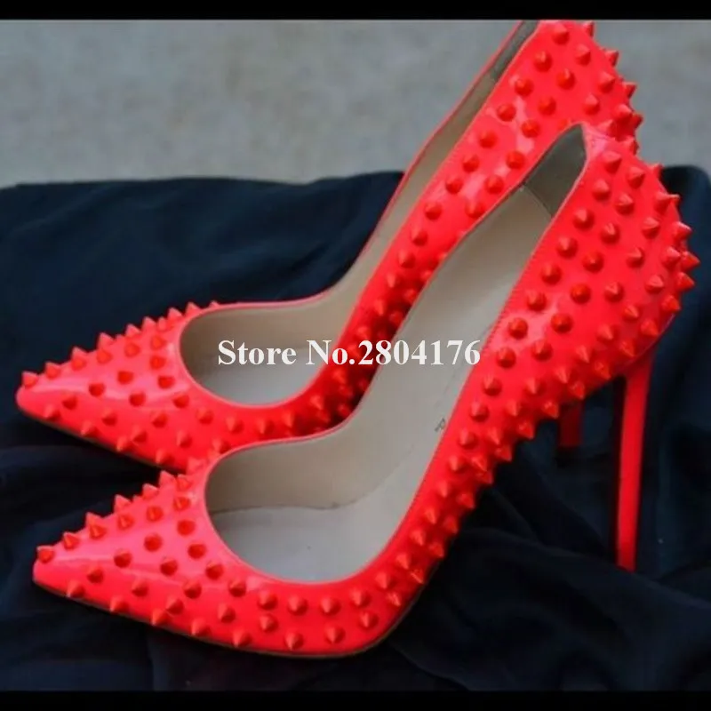 

Туфли-лодочки женские классические, заостренный носок, высокий каблук-шпилька, заклепки, 12 см, шпилька, розовые, красные, зеленые, Формальные туфли-лодочки
