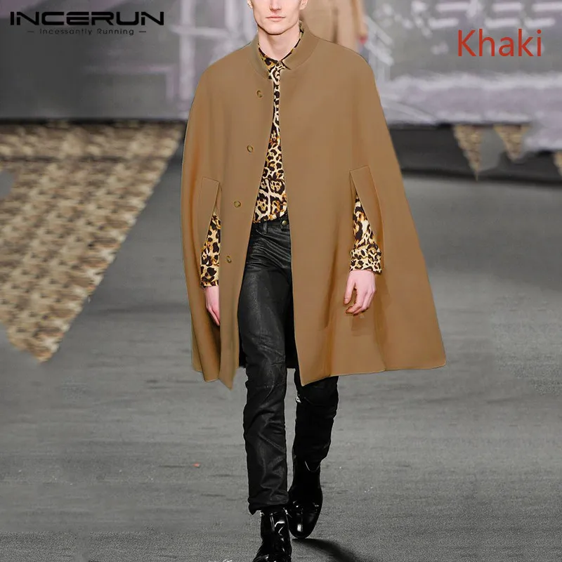 INCERUN Осенняя мужская мода сплошной цвет плащ с отворотами куртки ветровка