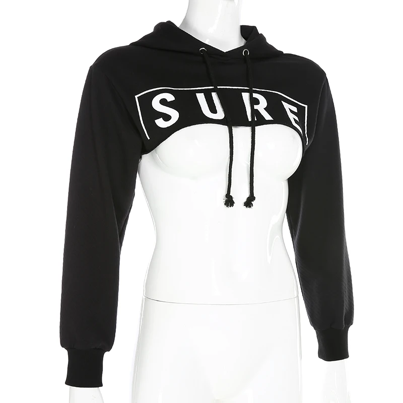 HEYounGIRL Casual Harajuku Crop Top Hoodie Long Sleeve Black Hoodies Sweatshirt Women Printed Loose Streetwear Pullover Autumn