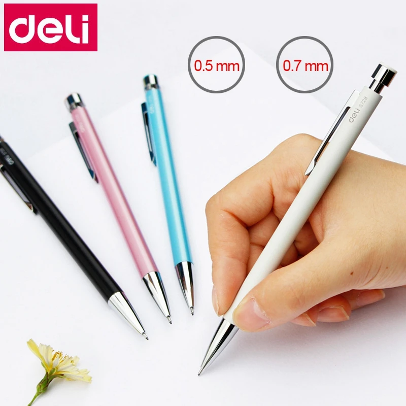 Automatic Pencil With Eraser Cap Head 0.5mm 0.7mm Metal Case Pencil Random Color