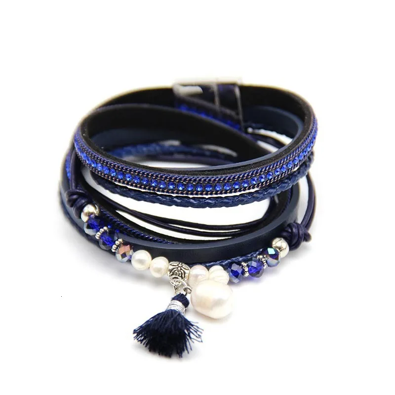 Новый плетеный кожаный браслет для женщин модный многослойный с магнитной