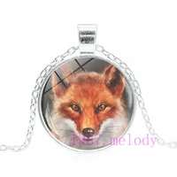 fox animal creative photo cabochon glass chain necklacecharm women pendants fashion jewelry gifts