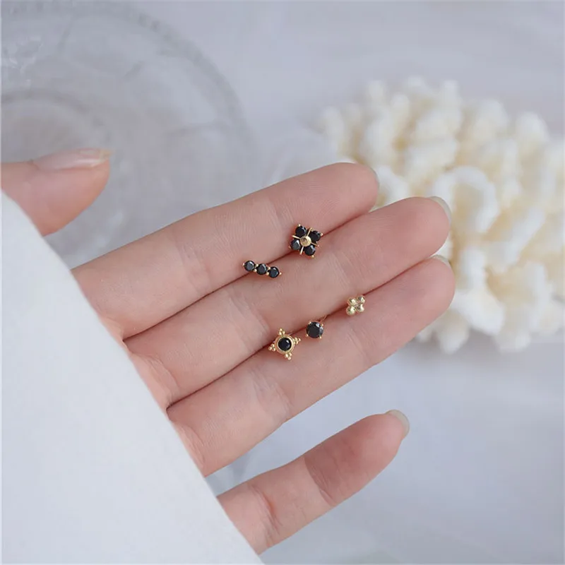 

5 Pieces/set 2021 New Fashion 14k Gold Geometric Black Crystal Earrings for Woman Exquisite Hypoallergenic Earrings Jewelry Gift
