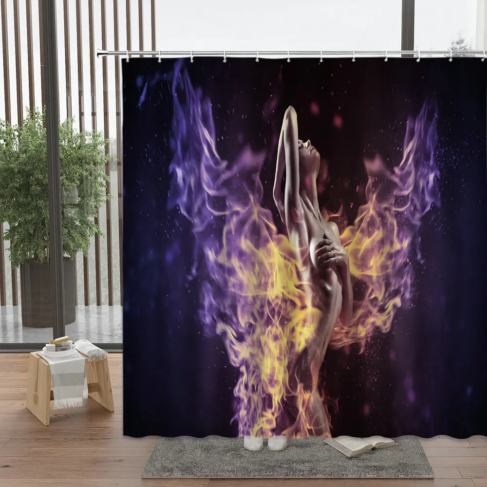 

Соблазнительная девушка душевая занавеска на черном фоне Водонепроницаемый полиэстер шторка для душевой, ванной, с металлическим украшени...