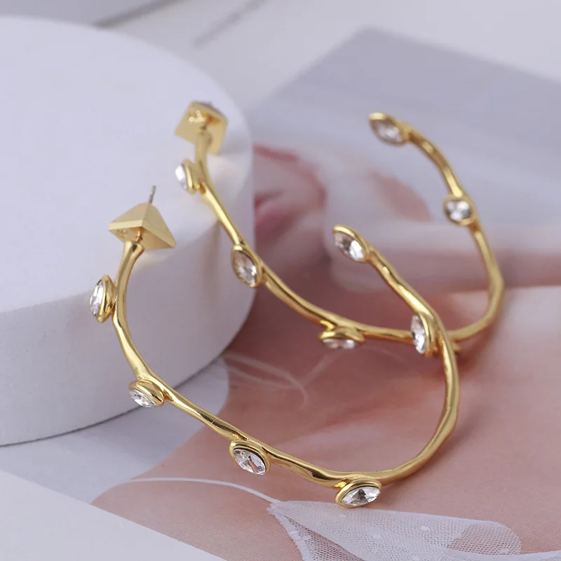 

Big exaggerate style C earrigns inlaid zircon shiny high quality earrings hoop jewelry