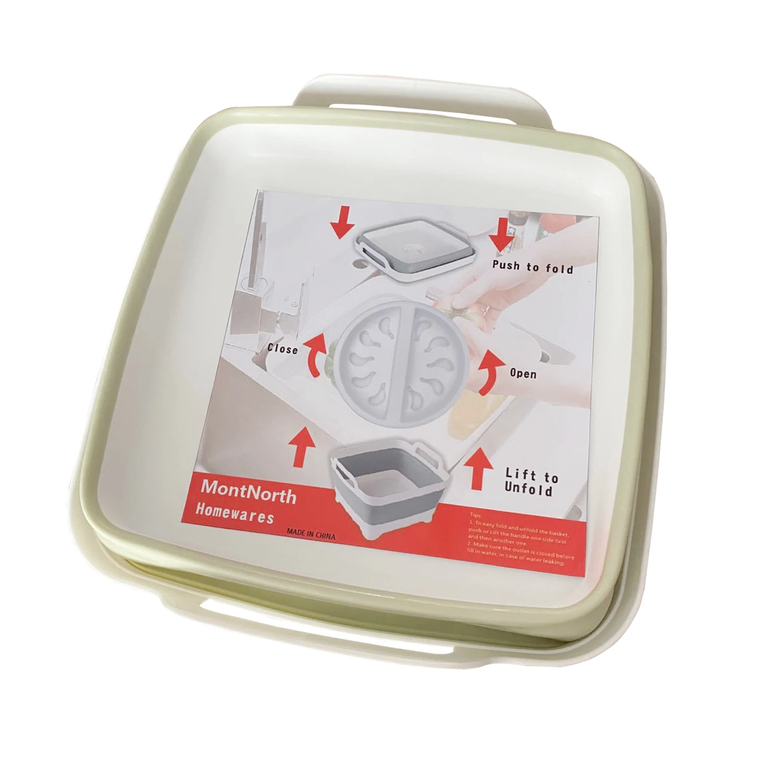 

MontNorth Folded Storage Baskets Silicone Collapsible Dish Tub with Drain Plug Carry Baskets for household purposes and Camping