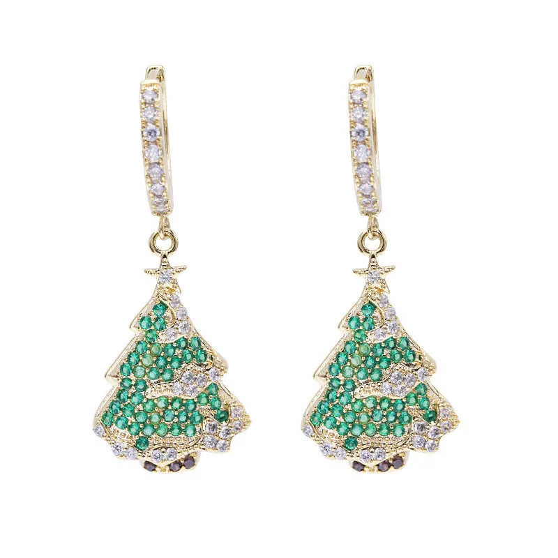 Зеленые серьги в форме ёлочки для студента с блестящими кристаллами, красивые швензы для ушей, женская модная свадебная бижутерия - кольца и серьги.