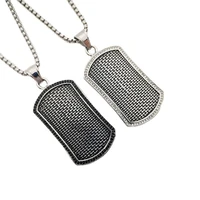vintage silver stainless steel cz stones dog tag pendant necklace embossed weaveing pattern tags hip hop mens punk necklace
