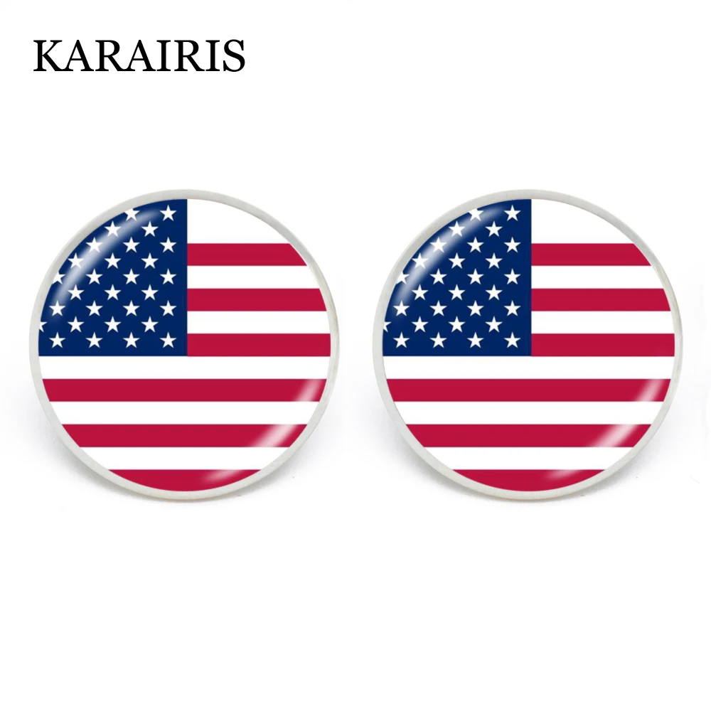 

KARAIRIS 18mm Glass Cabochon Dome National Flag Stud Earrings France Poland Puerto Rico Montenegro Japan Jewelry For Women Girls