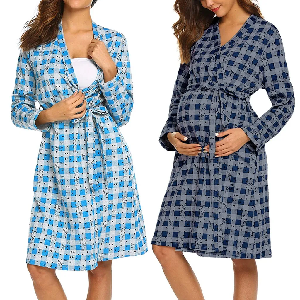 Клетчатая ночная рубашка для беременных женщин сорочка размера плюс мягкая