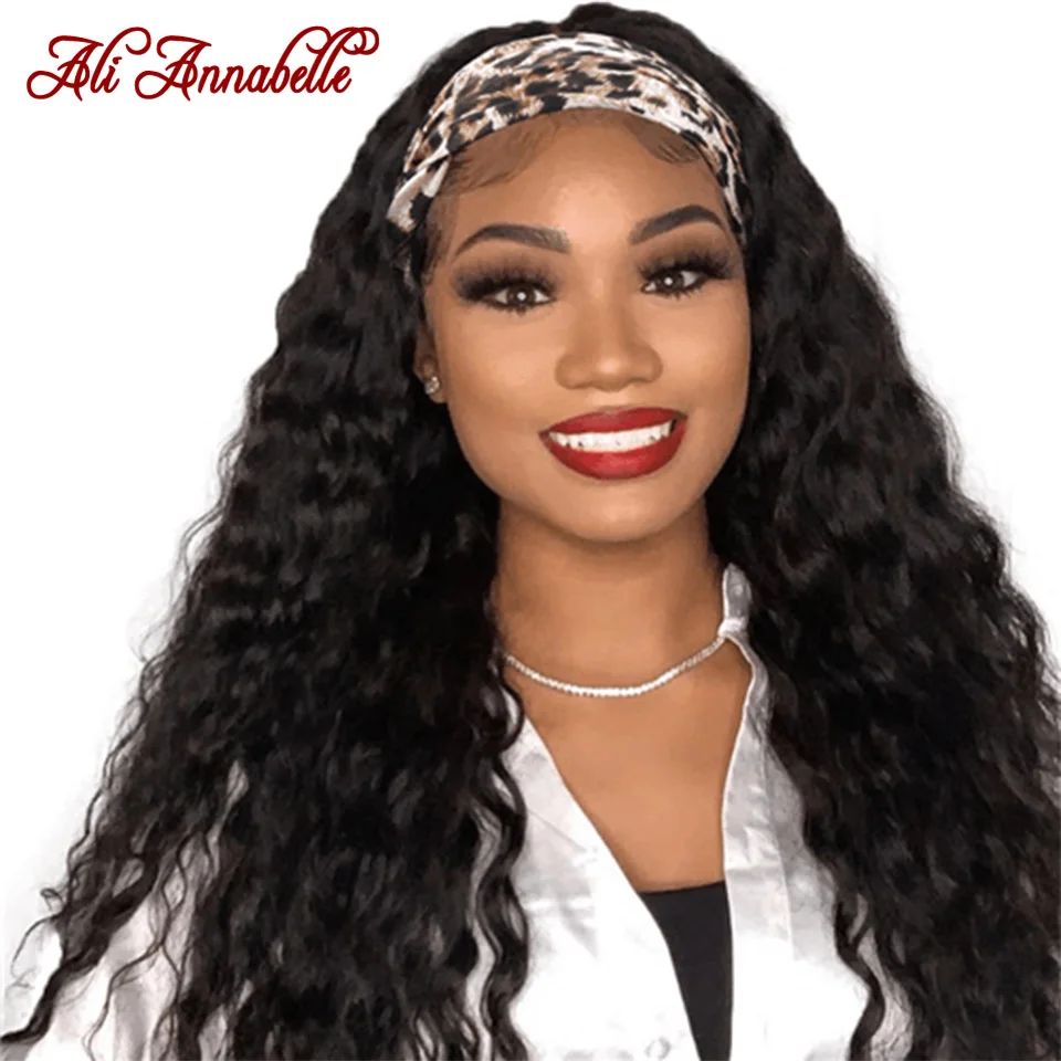 

Headband Wigs Brazilian Deep Wave Human Hair Wigs For Women Scarf Wig Glueless Ali Annabelle Deep Curly Headband Human Hair Wigs