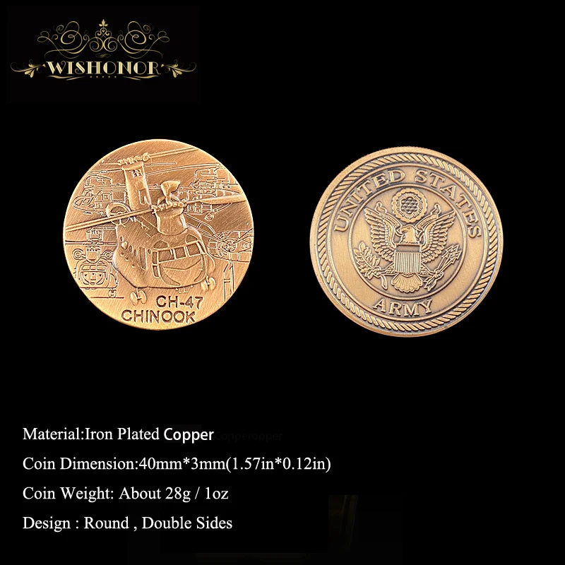 Высокое качество США CH 47 CHINOOK самолет бронзовая монета из чистого золота покрыл