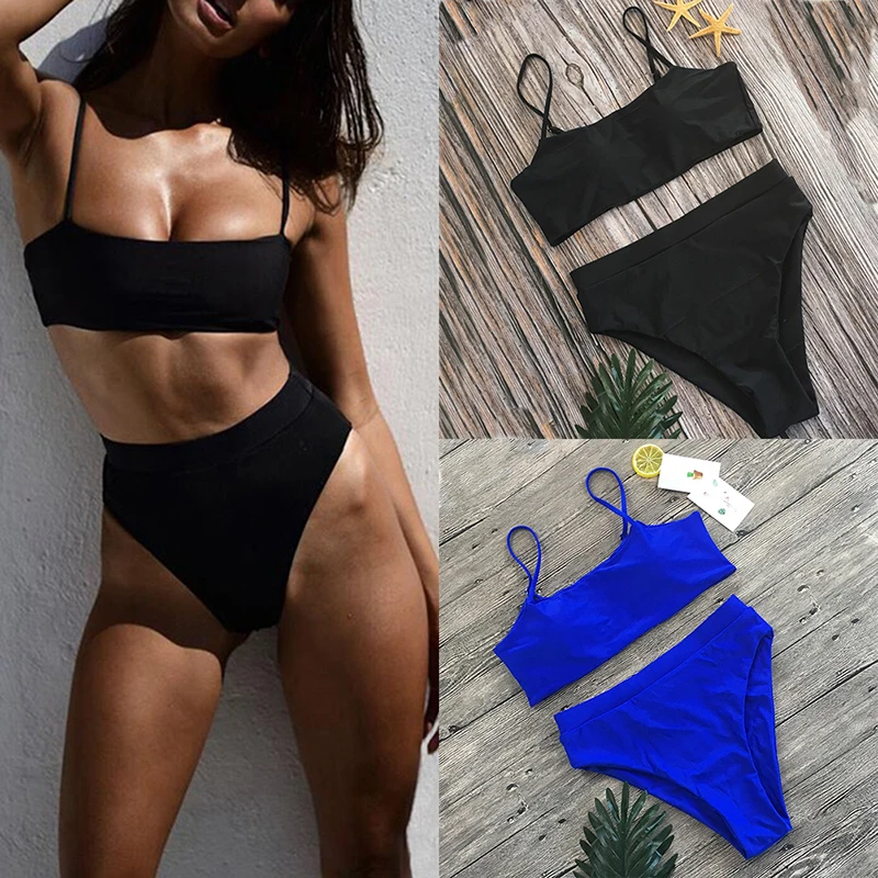 

S/XL Sexy High Waist Bikini Set Swimsuit Popular Swimming Suit Bikini Two Pieces Solid Swimwear Women Fashion Beachwear