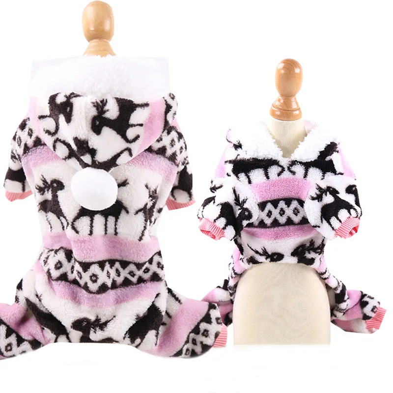 Pink Deer Pawstrip XS-2XL мягкий, флисовый, для собаки спортивный костюм зимняя одежда с принтом в виде собак маленькая собака щенок пальто костюм для животных теплая толстовка с капюшоном для собаки, Костюмы для йоркширского терьера - Цвет: Pink Deer