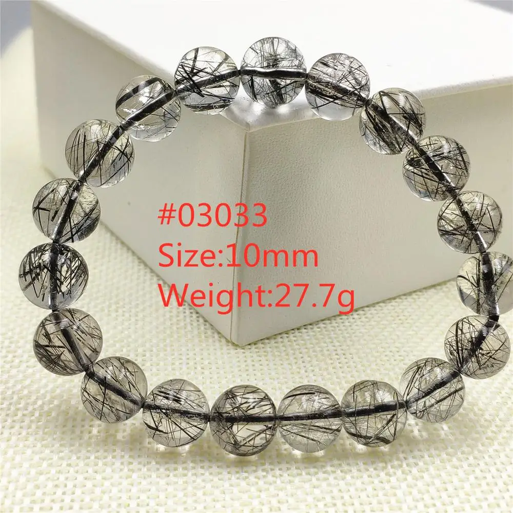 

Genuine Natural Black Rutilated Quartz Bracelet Women Stretch Crystal Round Beads Hair Rutilated Quartz Fashion Stone AAAAA