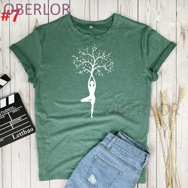 

Женская футболка с забавным принтом в стиле Харадзюку, летний женский топ, футболка для женщин, забавная Женская футболка для йоги, дерева, к...