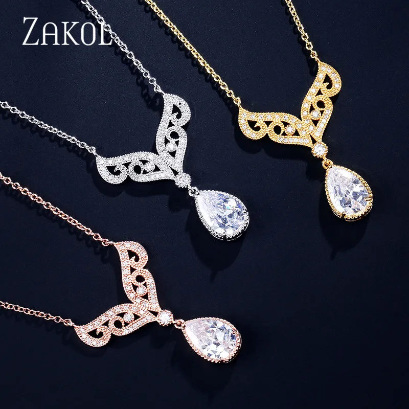 ZAKOL Новое поступление Изысканная КАПЛЕВИДНАЯ кубическая циркониевая подвеска в