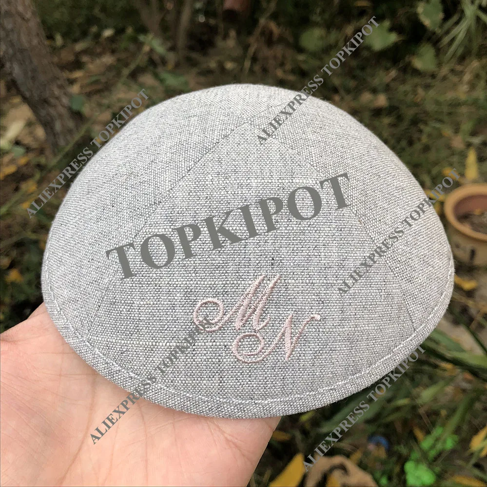 Светильник kippahs из тяжелого льна серого цвета с темно-серым вышитым логотипом