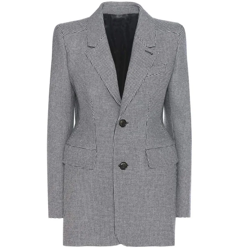 Женский клетчатый блейзер с длинным рукавом приталенное пальто английским