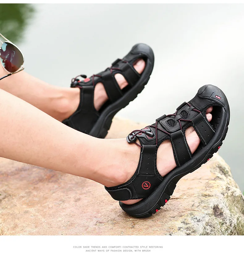 

Y02 Genuine Leather Men Shoes Summer New Large Size Men's Sandals outdoor leisure Fashion Sandals Slippers Big Size 38-47