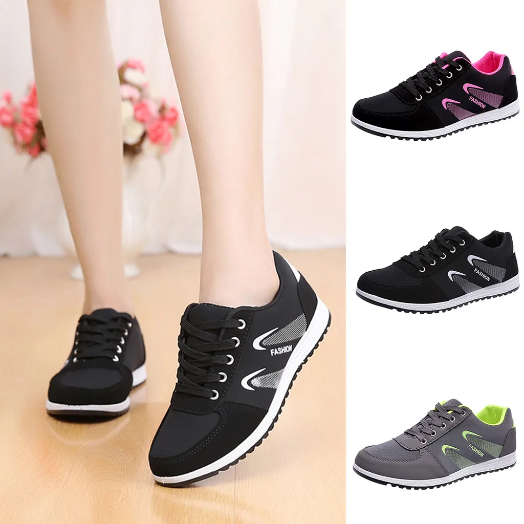 

Women's fashion casual shoes flat with round head mesh breathable laces comfortable sports shoes new listing 2020