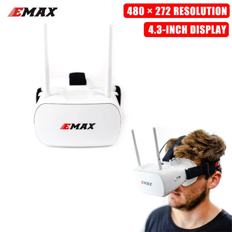 Emax Tinyhawk 5,8G 48CH разнообразие FPV очки 4,3 дюймов 480*320 видео гарнитура с двойные антенны 4,2 в 1800 мАч батарея