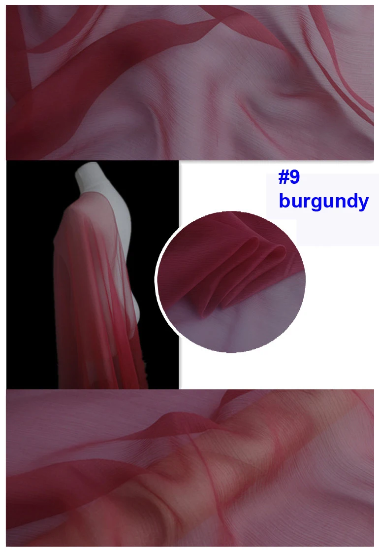 9 burgundy Гладкокрашеный чистый шелк тутового шелкопряда шарф текстиль Crinkled шелк шифон ткани-креп - Цвет: 9 burgundy