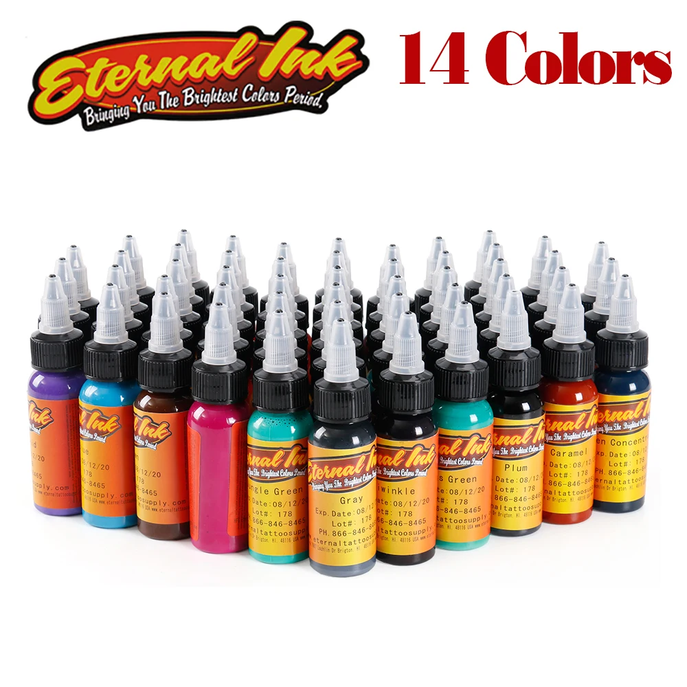 

14Pcs Permanent Makeup Micro Pigment Cosmetic Tattoo Ink 1oz For Body Tattoo Paint 30ml /Bottle 14 Colors supplies