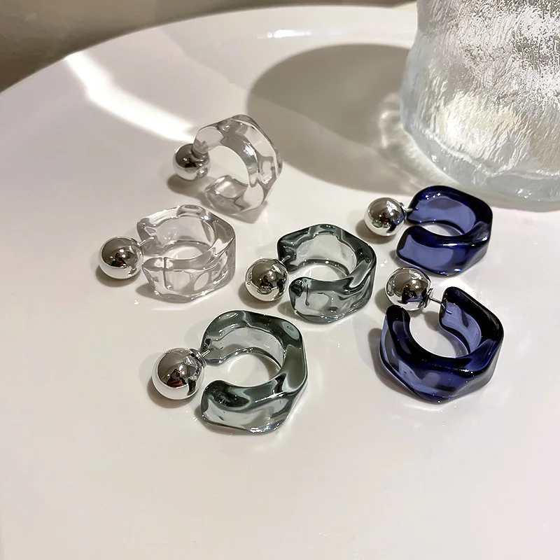 

KOFSAC Fashion Acrylic Stud Earrings For Women Transparent Geometric Ball Earring Personality Girl Party Accessories Jewelry