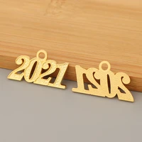 50pcslot gold color letter 2021 year charms pendants for diy necklace jewelry making accessories 32x18mm