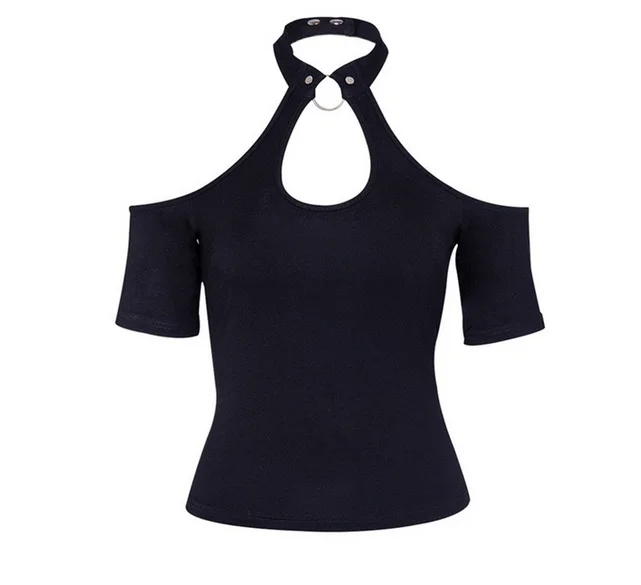 Женская летняя футболка искусственная кожа женская с бретелькой через шею и