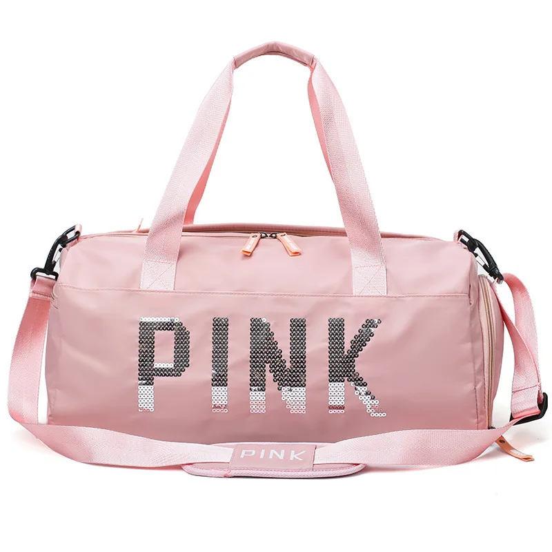 The latest design sequins PINK letter fitness bag dry and wet separation sports shoulder Messenger couple handbag travel | Спорт и