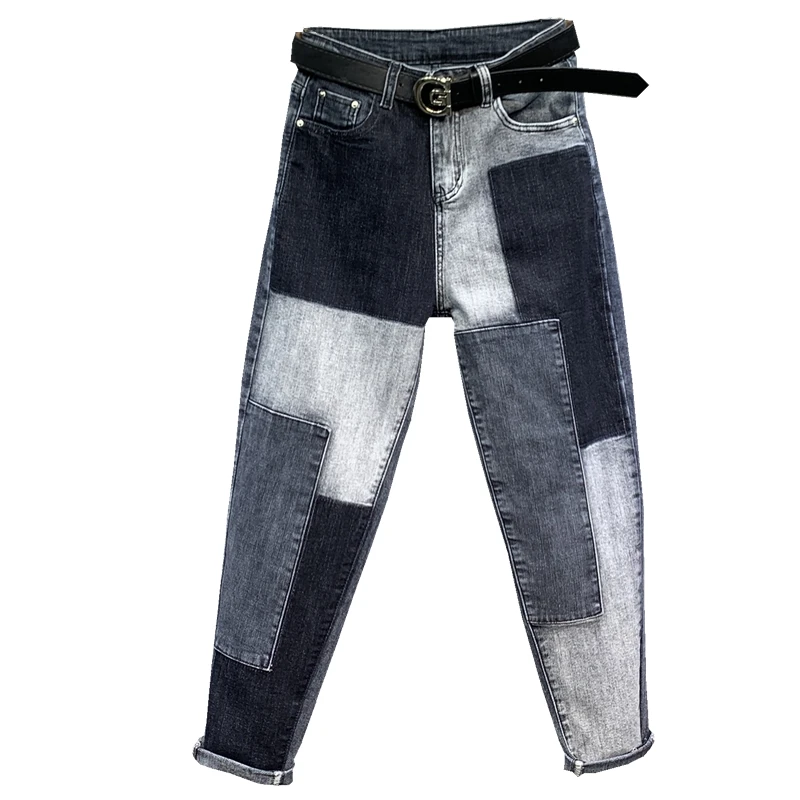 

Woman Jeans High Waist Loose Cotton Harem Pants 2020 Fashion Korean Style Panelled Pockets Elastic Slim Casual Female Pantd