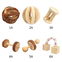 wooden rabbits toys pine dumbells unicycle bell roller chew toys for guinea pigs rat small pet molars supplies