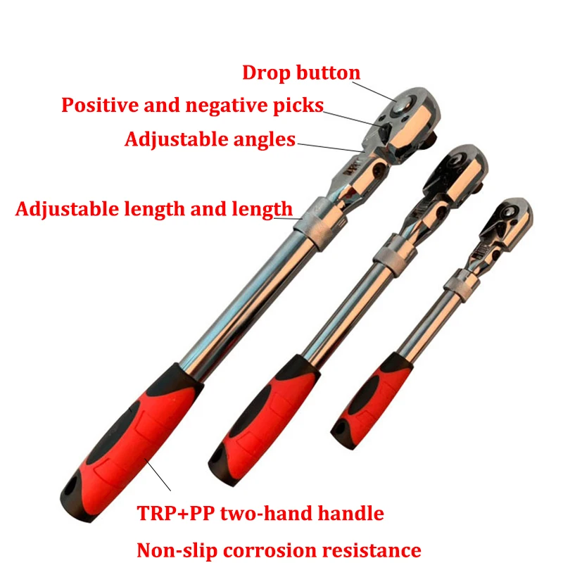 

72Teeth Telescopic Ratchet Spanner Automatic Quick Release Fast 1/4 1/2 3/8 Can Adjust 90 Degrees Scaffold Ratchet Handle Wrench
